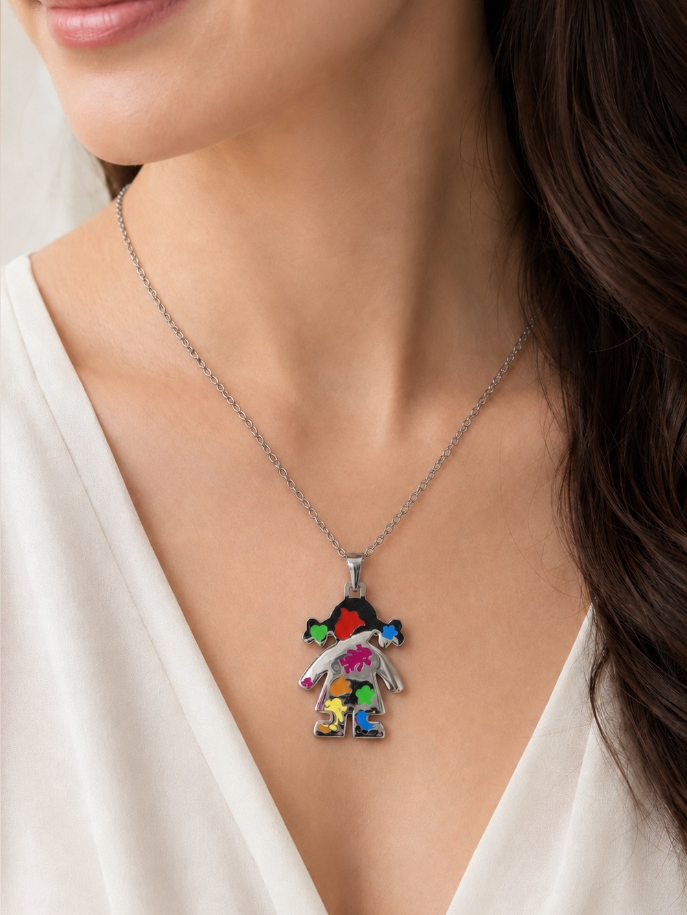 Colorful Girl Pendant Necklace Steel